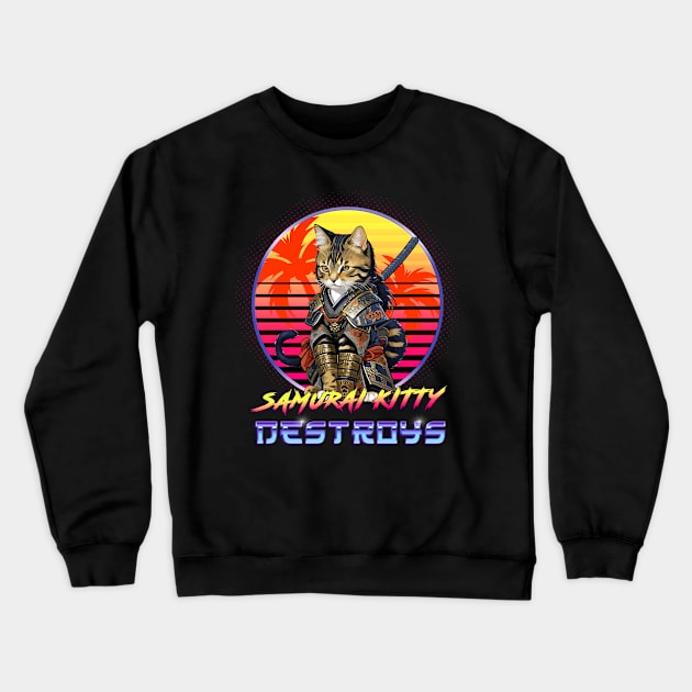 Funny Anime Manga Samurai Kitty Neko Destroys Crewneck Sweatshirt by TEEVEETEES